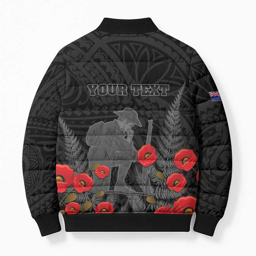 Personalised New Zealand ANZAC Day Bomber Puffer Jacket Lest We Forget Soldier Memorial
