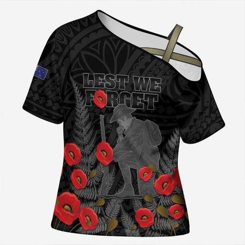Personalised New Zealand ANZAC Day Cross Shoulder Shirt Lest We Forget Soldier Memorial