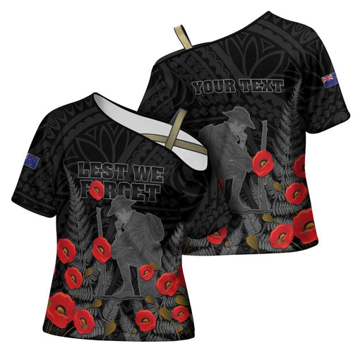 Personalised New Zealand ANZAC Day Cross Shoulder Shirt Lest We Forget Soldier Memorial