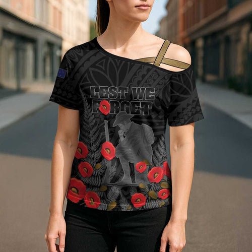 Personalised New Zealand ANZAC Day Cross Shoulder Shirt Lest We Forget Soldier Memorial