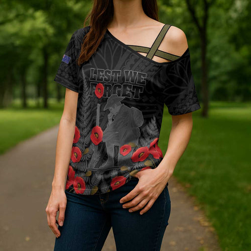 Personalised New Zealand ANZAC Day Cross Shoulder Shirt Lest We Forget Soldier Memorial