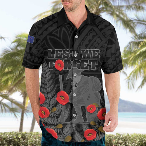 Personalised New Zealand ANZAC Day Hawaiian Shirt Lest We Forget Soldier Memorial