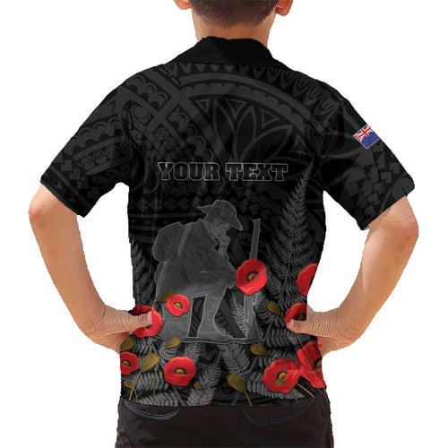 Personalised New Zealand ANZAC Day Kid Hawaiian Shirt Lest We Forget Soldier Memorial