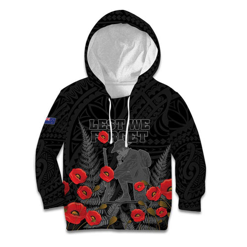 Personalised New Zealand ANZAC Day Kid Hoodie Lest We Forget Soldier Memorial
