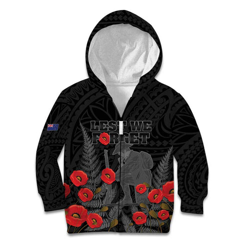 Personalised New Zealand ANZAC Day Kid Hoodie Lest We Forget Soldier Memorial