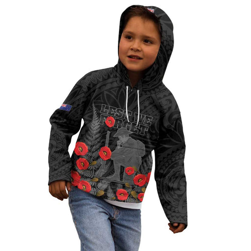 Personalised New Zealand ANZAC Day Kid Hoodie Lest We Forget Soldier Memorial