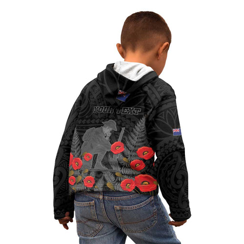 Personalised New Zealand ANZAC Day Kid Hoodie Lest We Forget Soldier Memorial