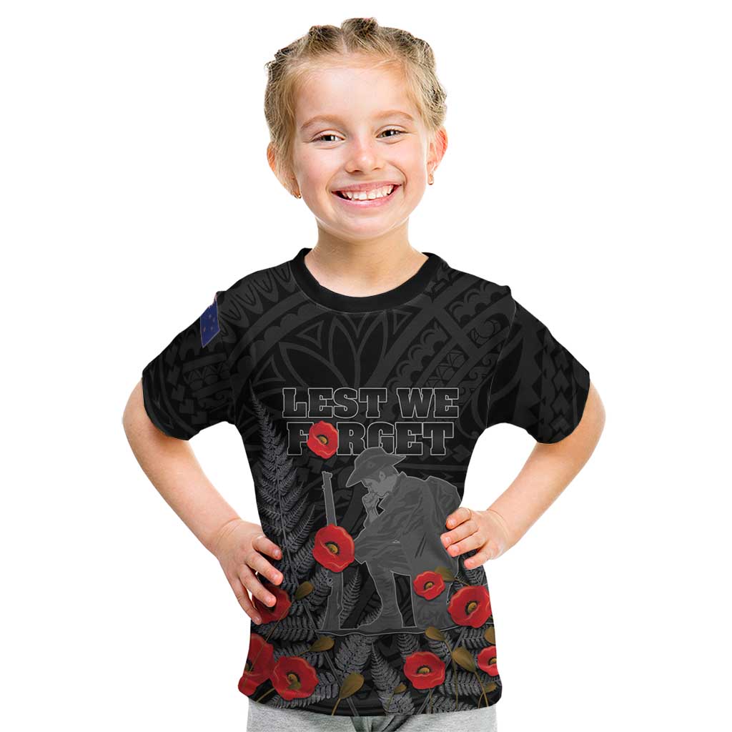 Personalised New Zealand ANZAC Day Kid T Shirt Lest We Forget Soldier Memorial