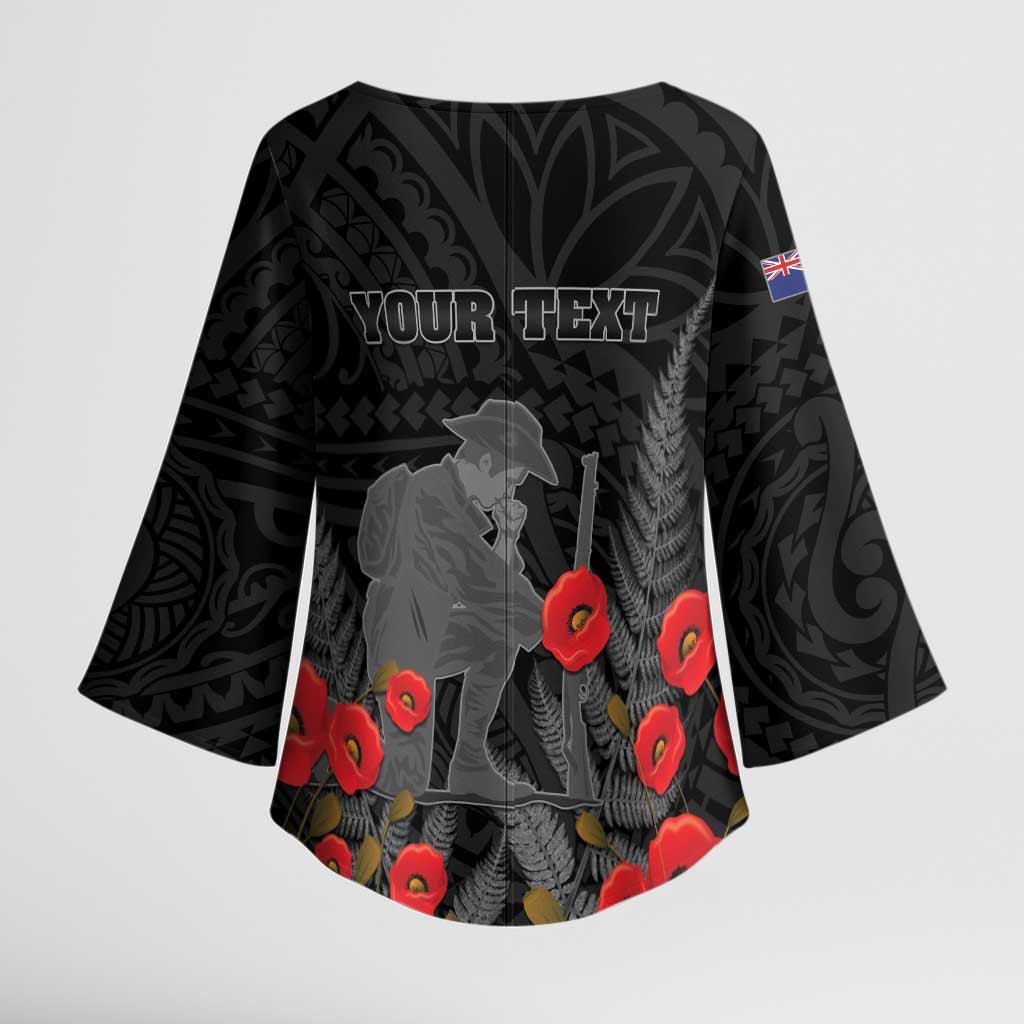 Personalised New Zealand ANZAC Day Kimono Sleeve Blouse Lest We Forget Soldier Memorial