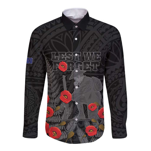 Personalised New Zealand ANZAC Day Long Sleeve Button Shirt Lest We Forget Soldier Memorial