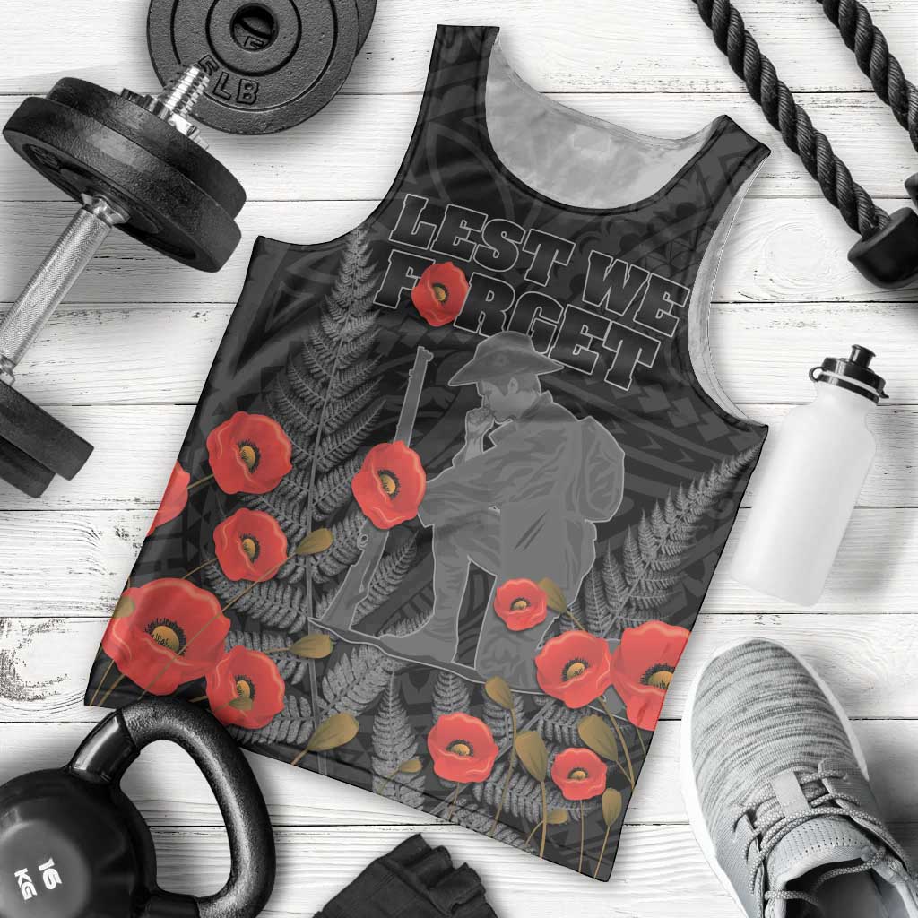 Personalised New Zealand ANZAC Day Men Tank Top Lest We Forget Soldier Memorial