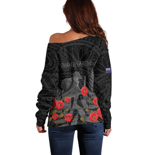 Personalised New Zealand ANZAC Day Off Shoulder Sweater Lest We Forget Soldier Memorial