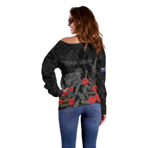 Personalised New Zealand ANZAC Day Off Shoulder Sweater Lest We Forget Soldier Memorial