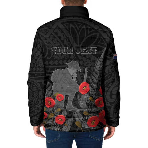 Personalised New Zealand ANZAC Day Padded Jacket Lest We Forget Soldier Memorial