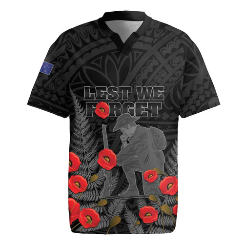 Personalised New Zealand ANZAC Day Rugby Jersey Lest We Forget Soldier Memorial
