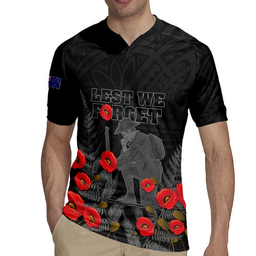 Personalised New Zealand ANZAC Day Rugby Jersey Lest We Forget Soldier Memorial