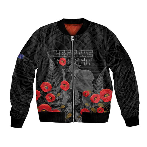 Personalised New Zealand ANZAC Day Sleeve Zip Bomber Jacket Lest We Forget Soldier Memorial