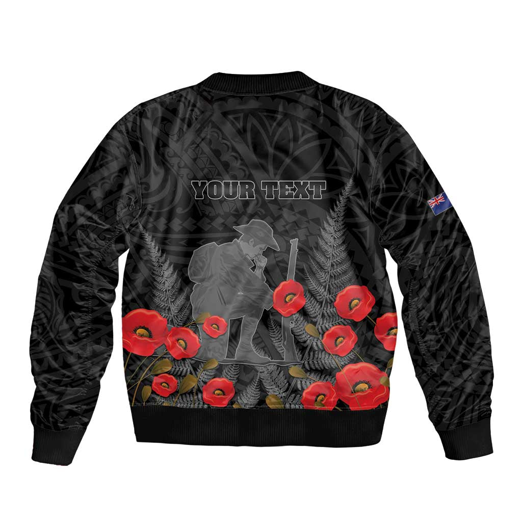 Personalised New Zealand ANZAC Day Sleeve Zip Bomber Jacket Lest We Forget Soldier Memorial