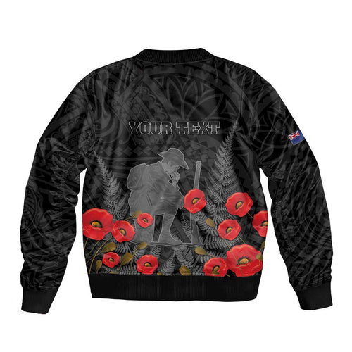 Personalised New Zealand ANZAC Day Sleeve Zip Bomber Jacket Lest We Forget Soldier Memorial