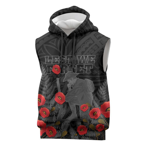 Personalised New Zealand ANZAC Day Sleeveless Hoodie Lest We Forget Soldier Memorial