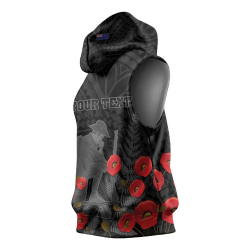 Personalised New Zealand ANZAC Day Sleeveless Hoodie Lest We Forget Soldier Memorial
