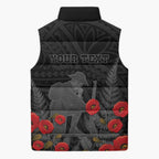 Personalised New Zealand ANZAC Day Sleeveless Puffer Jacket Lest We Forget Soldier Memorial
