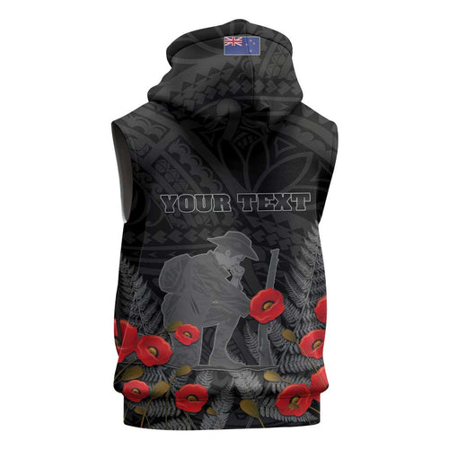 Personalised New Zealand ANZAC Day Sleeveless Zip Hoodie Lest We Forget Soldier Memorial