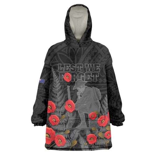 Personalised New Zealand ANZAC Day Wearable Blanket Hoodie Lest We Forget Soldier Memorial