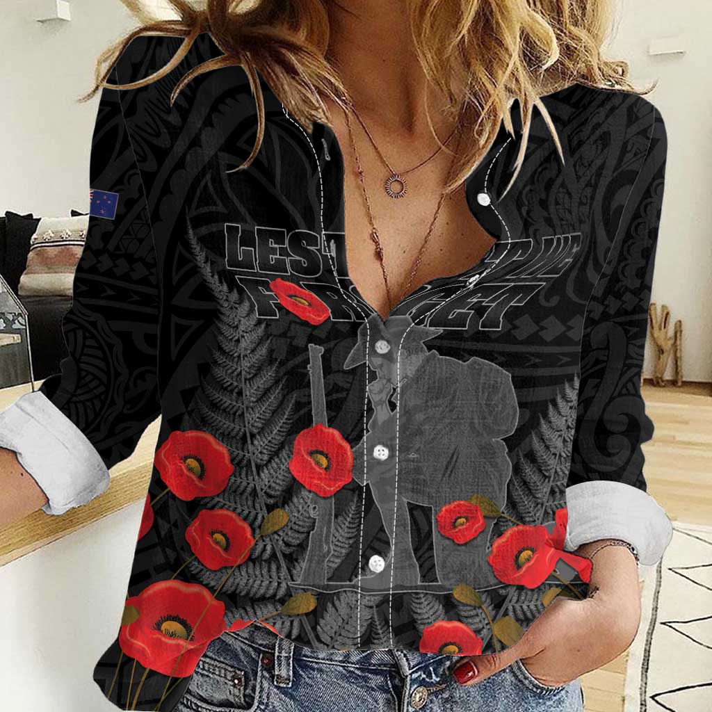 Personalised New Zealand ANZAC Day Women Casual Shirt Lest We Forget Soldier Memorial