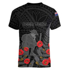Personalised New Zealand ANZAC Day Women V-Neck T-Shirt Lest We Forget Soldier Memorial