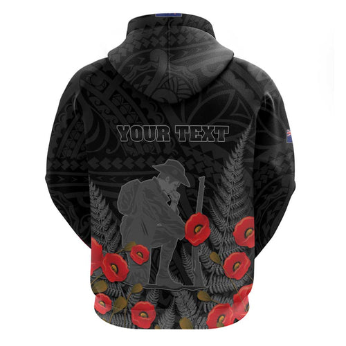 Personalised New Zealand ANZAC Day Zip Hoodie Lest We Forget Soldier Memorial