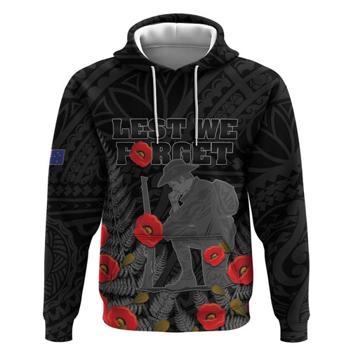 Personalised New Zealand ANZAC Day Zip Hoodie Lest We Forget Soldier Memorial