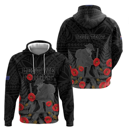 Personalised New Zealand ANZAC Day Zip Hoodie Lest We Forget Soldier Memorial