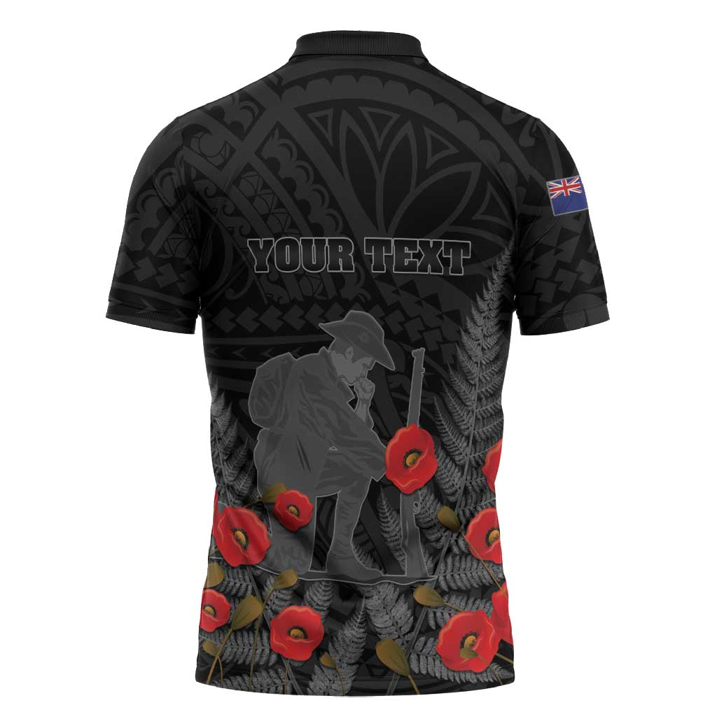 Personalised New Zealand ANZAC Day Zipper Polo Shirt Lest We Forget Soldier Memorial
