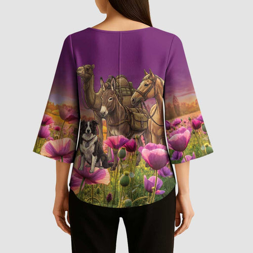 ANZAC Day Kimono Sleeve Blouse Lest We Forget The Animals Of War