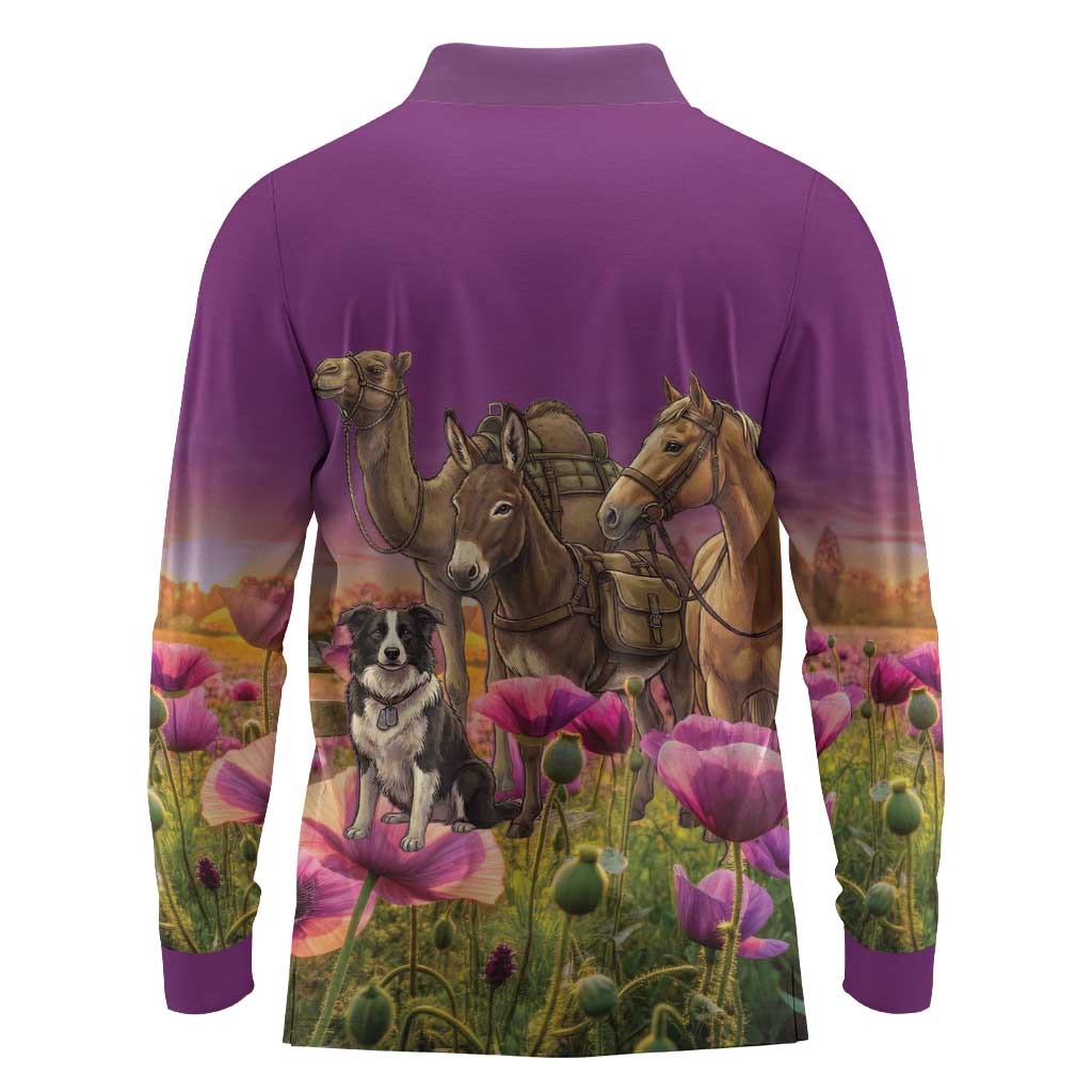 ANZAC Day Long Sleeve Polo Shirt Lest We Forget The Animals Of War