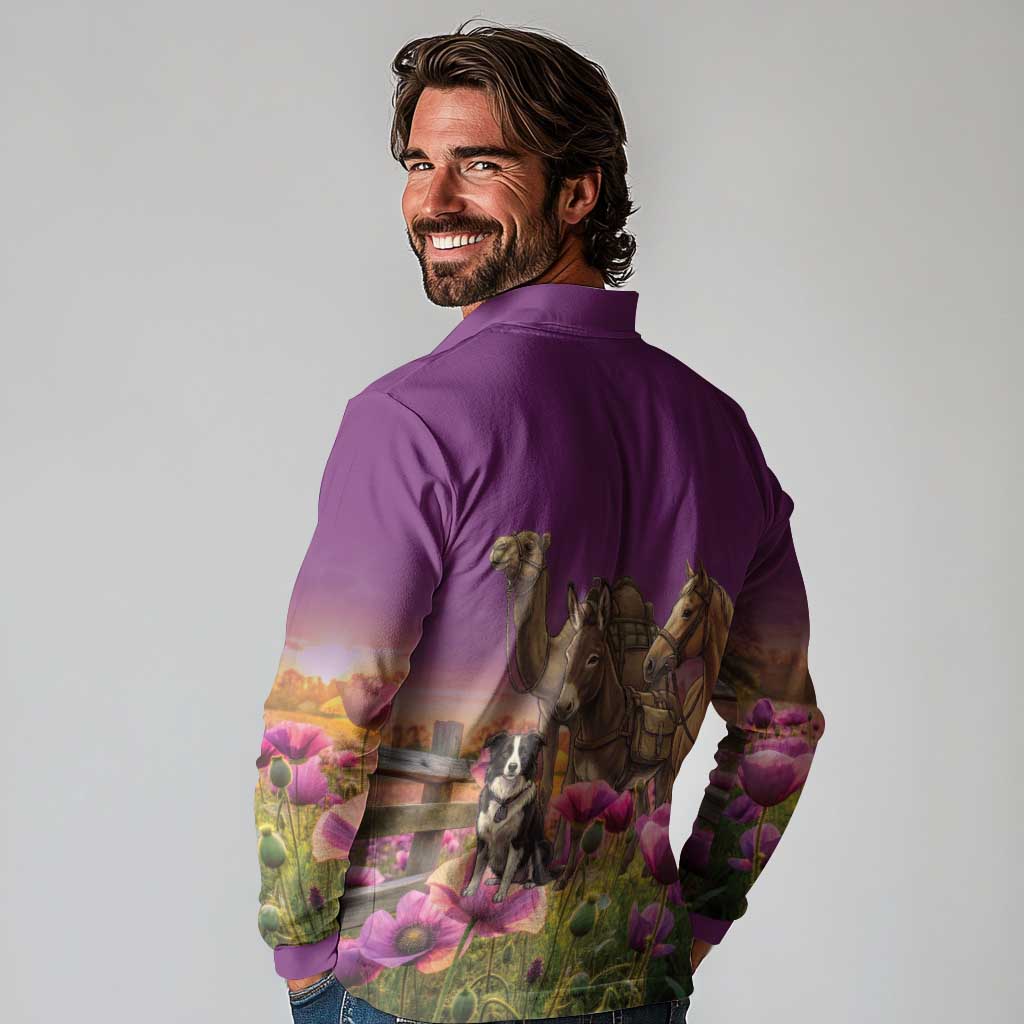 ANZAC Day Long Sleeve Polo Shirt Lest We Forget The Animals Of War