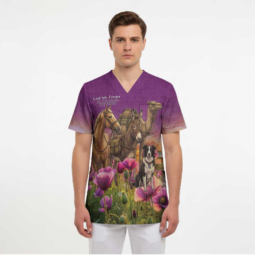 ANZAC Day Scrub Top Lest We Forget The Animals Of War