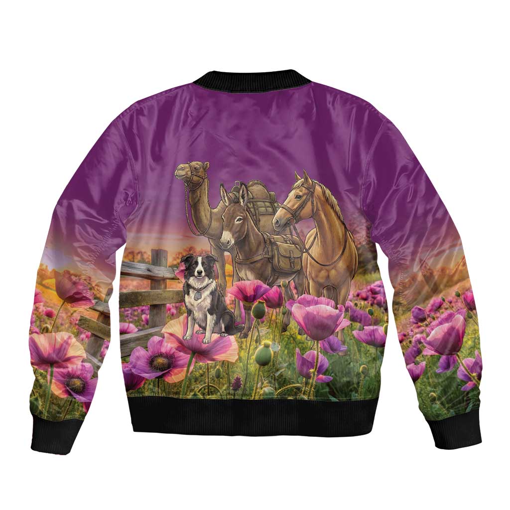 ANZAC Day Sleeve Zip Bomber Jacket Lest We Forget The Animals Of War