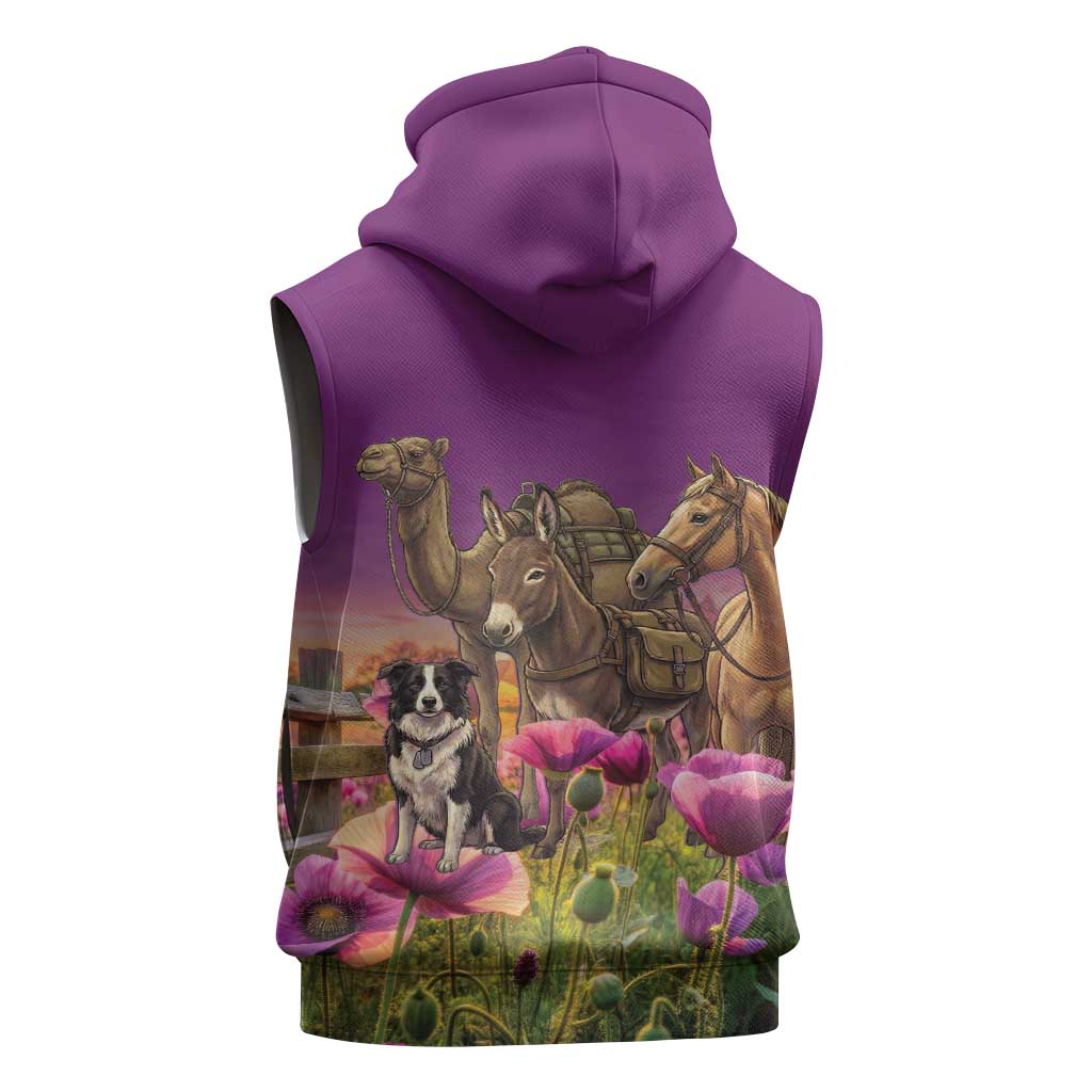 ANZAC Day Sleeveless Zip Hoodie Lest We Forget The Animals Of War