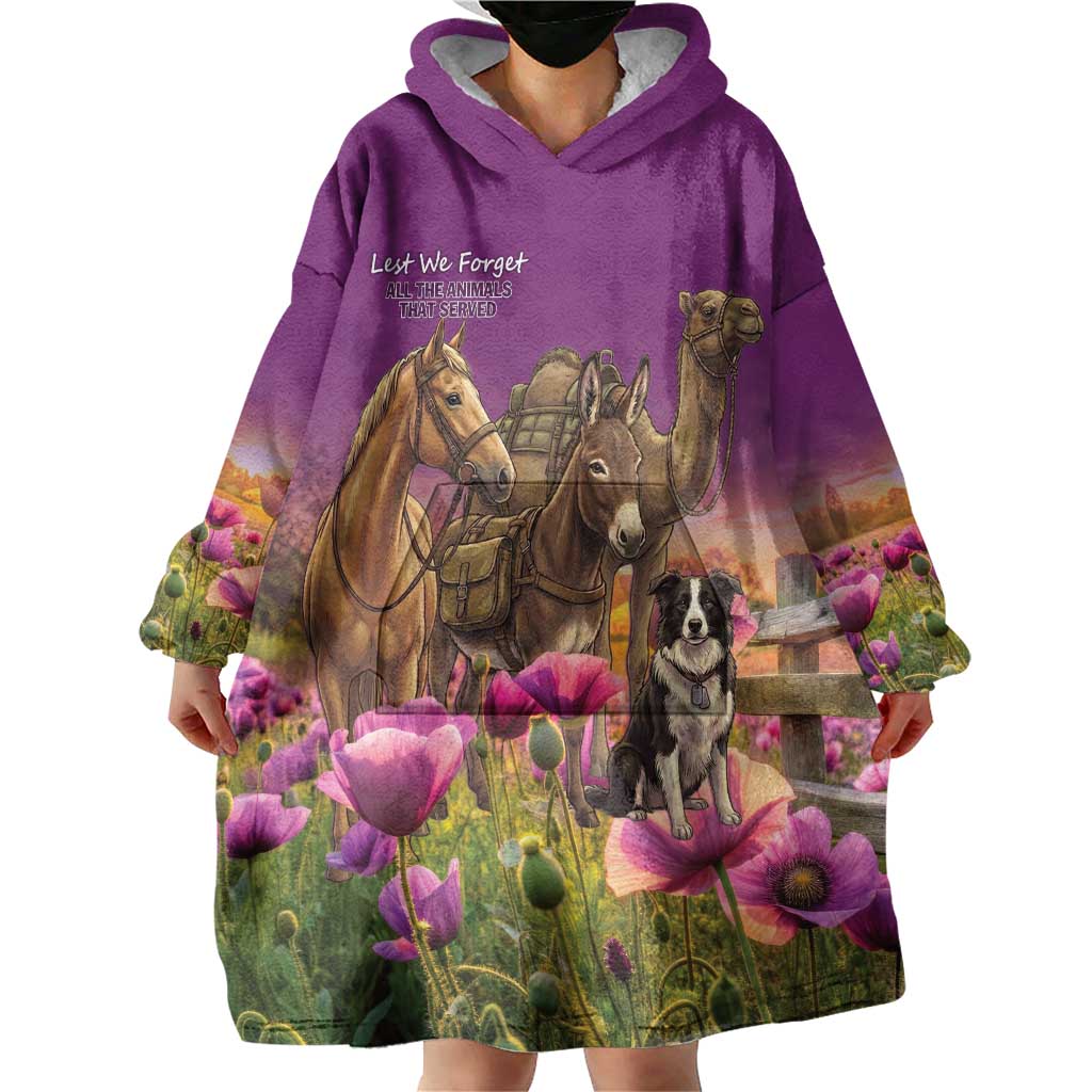 ANZAC Day Wearable Blanket Hoodie Lest We Forget The Animals Of War