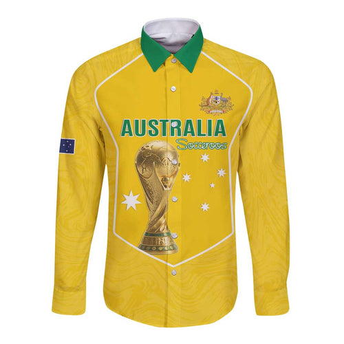 Custom Australia Soccer Long Sleeve Button Shirt Aussie Aussie Oi Oi Oi