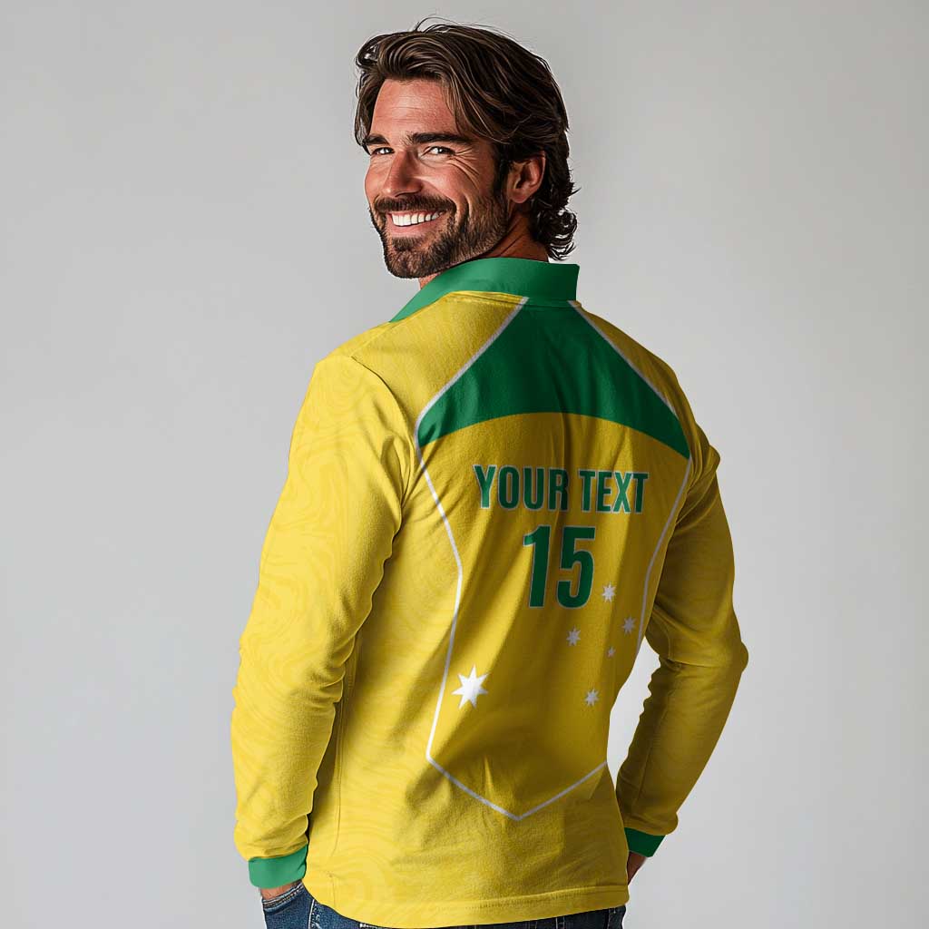 Custom Australia Soccer Long Sleeve Polo Shirt Aussie Aussie Oi Oi Oi
