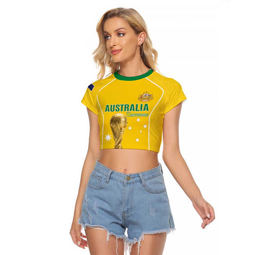 Custom Australia Soccer Raglan Cropped T Shirt Aussie Aussie Oi Oi Oi
