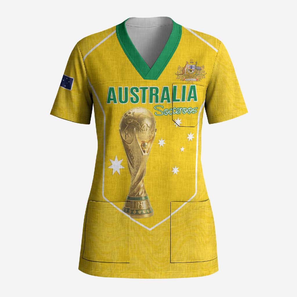 Custom Australia Soccer Scrub Top Aussie Aussie Oi Oi Oi
