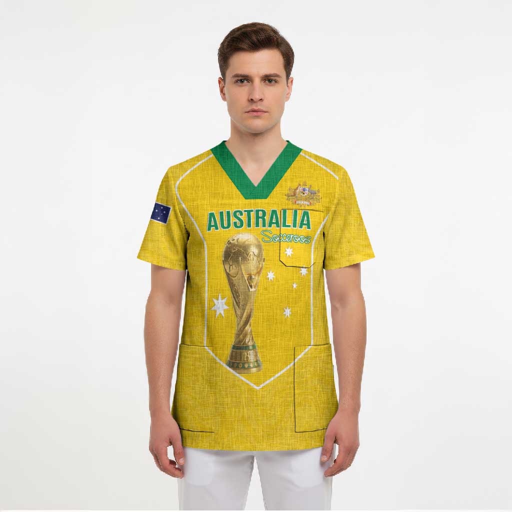 Custom Australia Soccer Scrub Top Aussie Aussie Oi Oi Oi