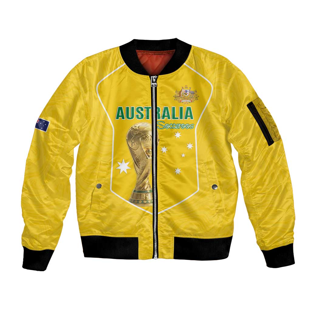 Custom Australia Soccer Sleeve Zip Bomber Jacket Aussie Aussie Oi Oi Oi