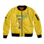 Custom Australia Soccer Sleeve Zip Bomber Jacket Aussie Aussie Oi Oi Oi