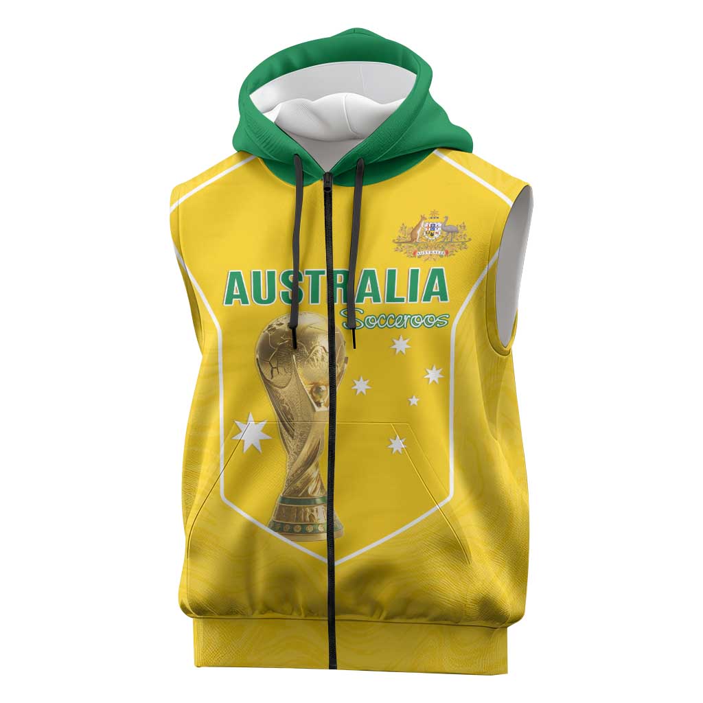 Custom Australia Soccer Sleeveless Zip Hoodie Aussie Aussie Oi Oi Oi