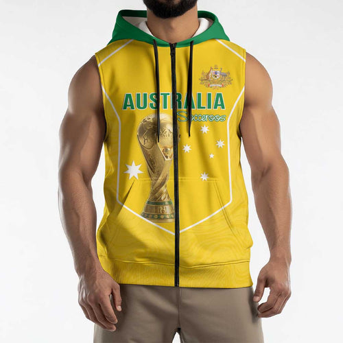 Custom Australia Soccer Sleeveless Zip Hoodie Aussie Aussie Oi Oi Oi